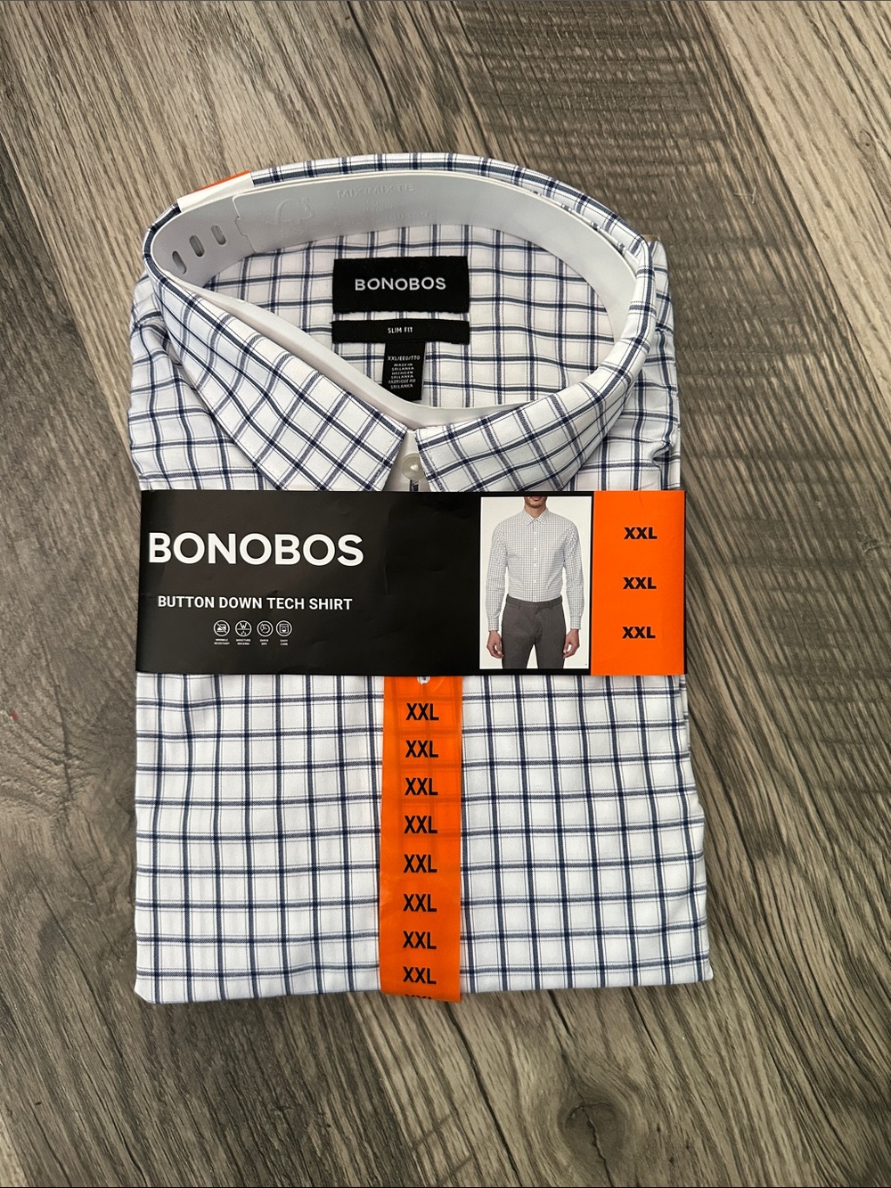 Bonobos NWT slim fit button down tech Shirt white‎ with Navy Windowpane mens XXL